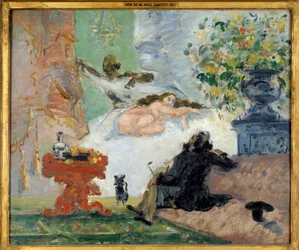 Eine moderne Olympia. Eine junge Frau liegt nackt in ihrem Bett neben ihrer Schwarzen Dienerin. 1873. Maße: 0,46 x 0,55 m. Paris, Musée d