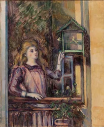 Mädchen mit Vogelkäfig