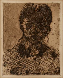 Mädchenkopf. Gravur von Paul Cezanne. Radierung. Dim: 32,5x25cm. Musée Granet, Aix-en-Provence.