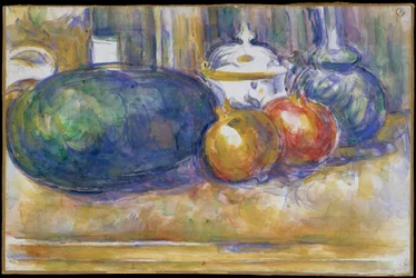 Stillleben mit Wassermelone und Granatäpfeln