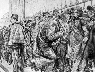 Schlange vor dem Palais de Justice während des Prozesses gegen Marguerite Steinheil, Paris, Frankreich, 1909