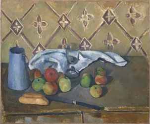 Obst, Serviette und Milchkrug