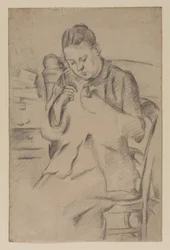 Hortense Fiquet, Madame Cezanne, beim Nähen, ca. 1880 (Bleistift auf Papier)