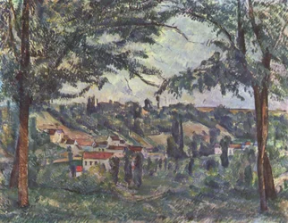 Das Dorf Pâtis in Pontoise, eingerahmt von Bäumen