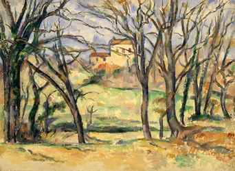 Bäume und Häuser in der Nähe des Jas de Bouffan, 1885-86