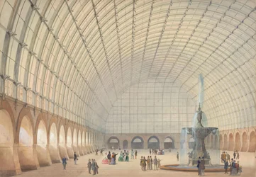 Entwurf für eine Übungs- und Industrieausstellungshalle in Wien, perspektivische Innenansicht, 1853