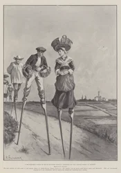 Eine malerische Szene im Südwesten Frankreichs, Bauern aus den Landes auf dem Weg zum Markt