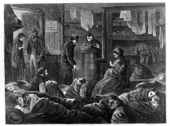 Unterirdische Unterkünfte für die Armen, Greenwich Street, New York, aus Harpers Weekly, veröffentlicht 1869