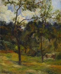 Normandie-Landschaft: Kuh auf einer Wiese, 1884