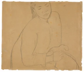 Sitzende tahitianische Frau (bezogen auf das Gemälde Te faaturuma [Reverie])
