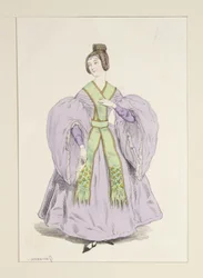 BEI EINER ABENDGESELLSCHAFT. (März 1835.) Kleid aus Seidenmusselin...