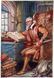 Er verbrachte seine Zeit mit dem Lesen von Ritterromanen, Illustration aus 