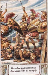 Er stürmte gegen Horatius und schlug ihn mit aller Macht, Illustration aus 