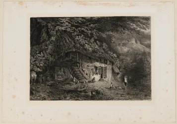 Normannisches Bauernhaus mit den Ruinen des Schlosses Arcques. Beraldi 79 IFF 31