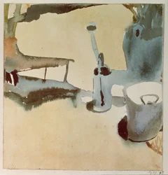 Blumenständer mit Gießkanne und Eimer