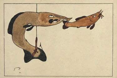 Zwei Fische, einer am Haken