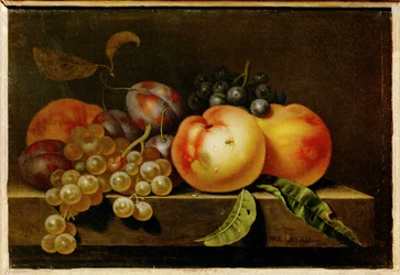 Pfirsiche, Pflaumen und Trauben