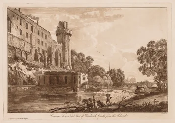 Ansichten von Warwick Castle: Caesars Turm und Teil von Warwick Castle von der Insel, 1776