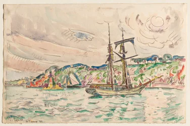 Schiffe in der Nähe des Trieux-Flusses