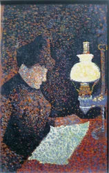Frau unter der Lampe