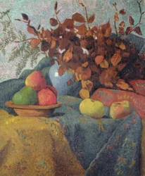 Stillleben mit Äpfeln und Herbstblättern, 1910
