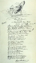 Gedichtzeichen des französischen Dichters Paul Verlaine (1844-1896) mit Skizze des Vertreters während einer Lesung. 21.11.1893