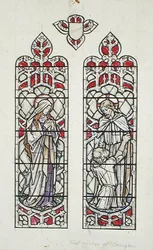 Fensterentwürfe mit Darstellung von St. Maria Magdalena und Christus mit St. Peter für die Claverton Parish Church