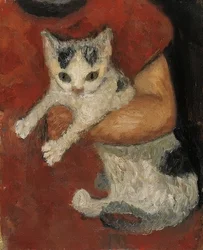 Katze in einem Kinderarm. Um 1903