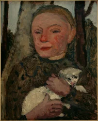Mädchen mit Lamm (Brustbild eines Mädchens mit Lamm im Arm)