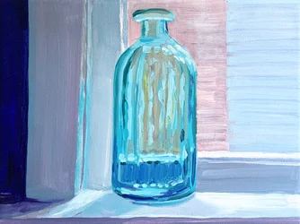 Türkise Flasche im Licht
