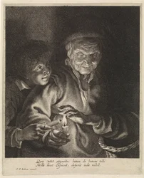 Alte Frau und Junge mit Kerzen