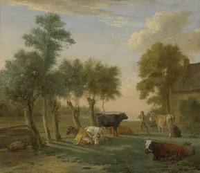 Kühe auf einer Wiese nahe einem Bauernhof, 1653