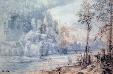 Rand des Flusses mit Floß
