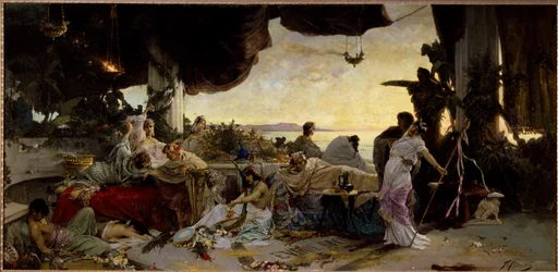 „Die römische Orgie“. Ausschweifungsszene im antiken Rom - 1883, Maße 136 x 279 cm, Staatliches Freilichtmuseum für Geschichte und Architektur des Nowgoroder Kremls, Nowgorod