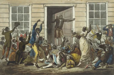 Schwarze Methodisten bei einer Gebetsversammlung, 1811-ca. 1813.