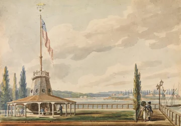Der erste Blick des Reisenden auf New York—The Battery und Flaggenmast, 1811-ca. 1813