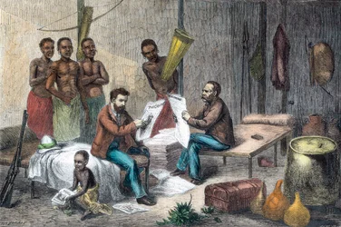 Livingstone und Stanley erhalten Zeitungen in Zentralafrika, 1871-1873
