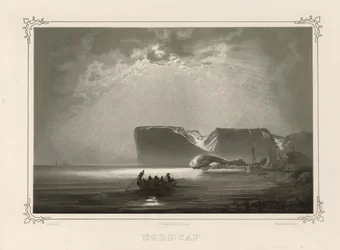 Nordkap. Illustration aus dem Buch Norge fremstillet i Tegninger von P.Chr. Asbjørnsen, veröffentlicht von Chr. Tønsberg (Norwegen, 1848)