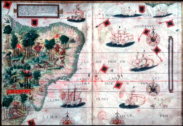 Karte von Brasilien von den portugiesischen Navigatoren Pedro Reinel und Lopo Homen, ca. 1525