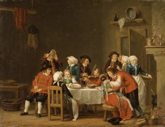 Gesellige Szene in einer Bauernhütte