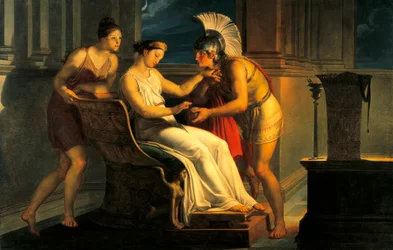 Ariadne gibt Theseus Faden, um das Labyrinth zu verlassen