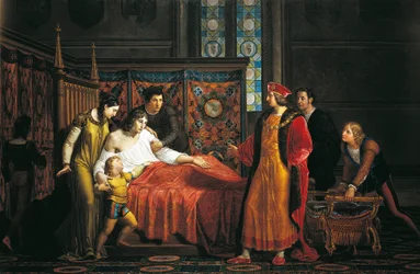 Karl VIII. besucht den sterbenden Gian Galeazzo Sforza im Schloss von Pavia