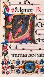 Piccolomini-Bibliothek: Chorbuch, Cod. 5.E, ff. 63r mit „Blattinitiale“, von Pellegrino di Mariano. (Detail)