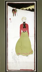 Golferin in historischer Kleidung, ca. 1905