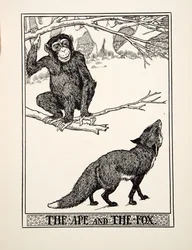 Der Affe und der Fuchs, aus Hundert Fabeln von Äsop, veröffentlicht 1903 (Gravur)