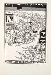 Der Kampf der Ratten und der Wiesel, aus Fontaine Fabeln, veröffentlicht 1905