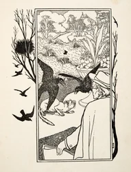 Die Katze und die Krähen, aus Hundert Anekdoten von Tieren, veröffentlicht 1924