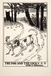 Der Hund und der Hahn auf einer Reise, aus Hundert Fabeln des Äsop, veröffentlicht 1903