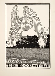Die kämpfenden Hähne und der Adler, aus Hundert Fabeln von Äsop, veröffentlicht 1903