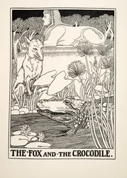 Der Fuchs und das Krokodil, aus Hundert Fabeln von Äsop, veröffentlicht 1903